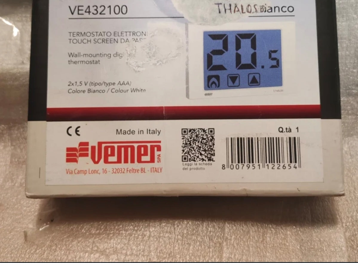 Termostato Digitale Touch Screen da Parete Vemer THALOS Bianco VE432100 - Nuovo