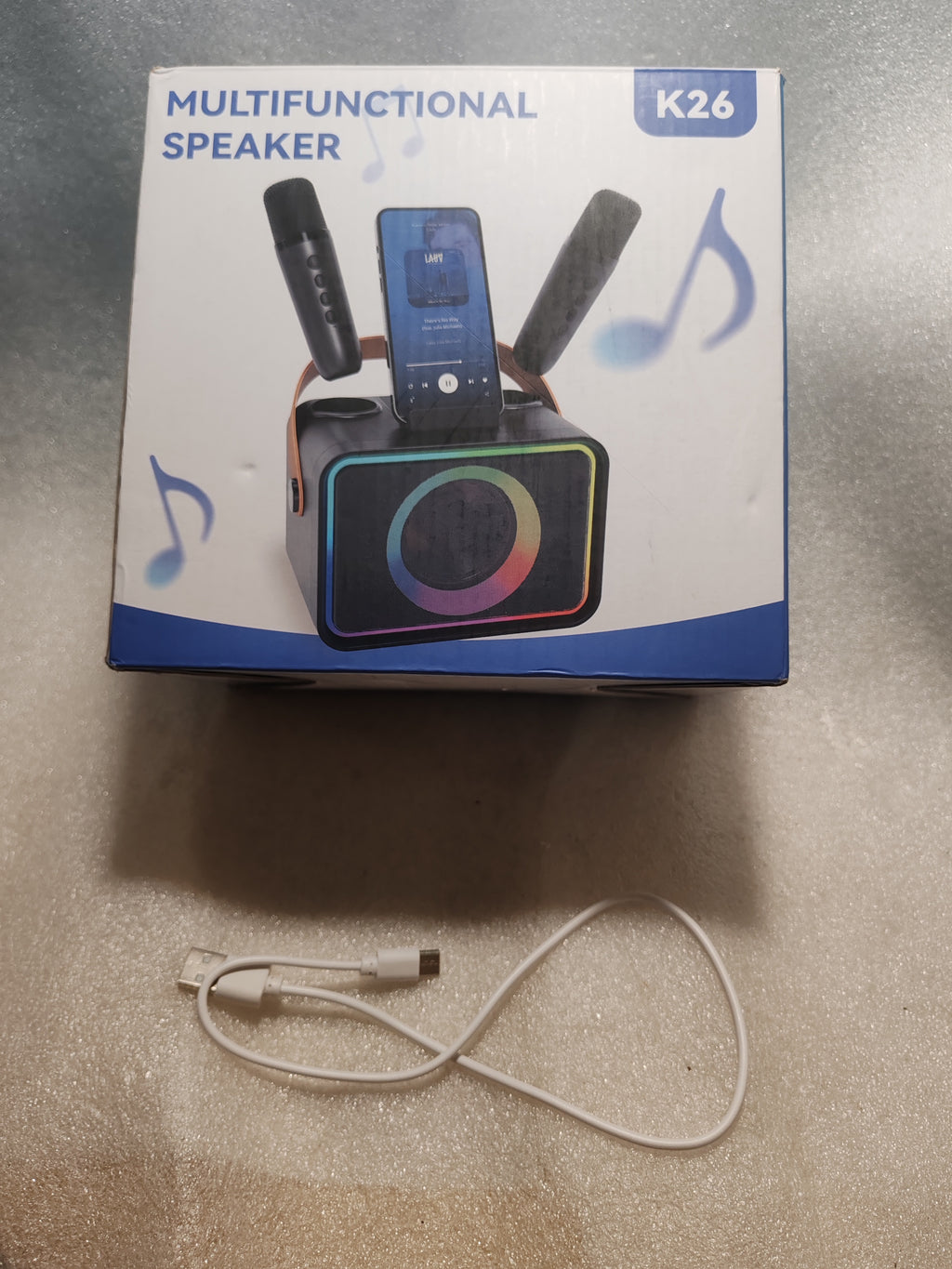 Macchina per Karaoke Portatile Bluetooth K26 con 2 Microfoni Wireless e Luci LED RGB