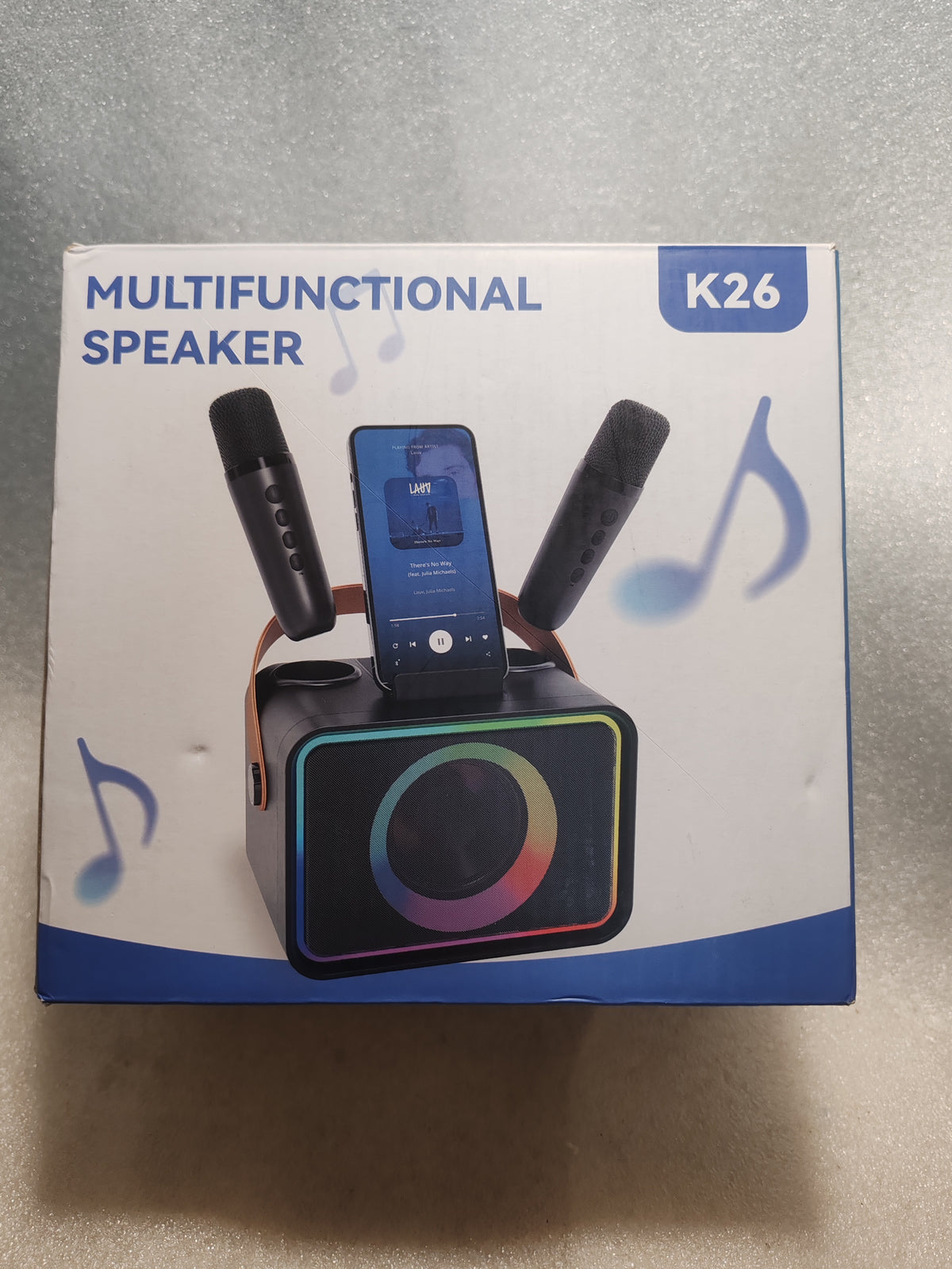 Macchina per Karaoke Portatile Bluetooth K26 con 2 Microfoni Wireless e Luci LED RGB