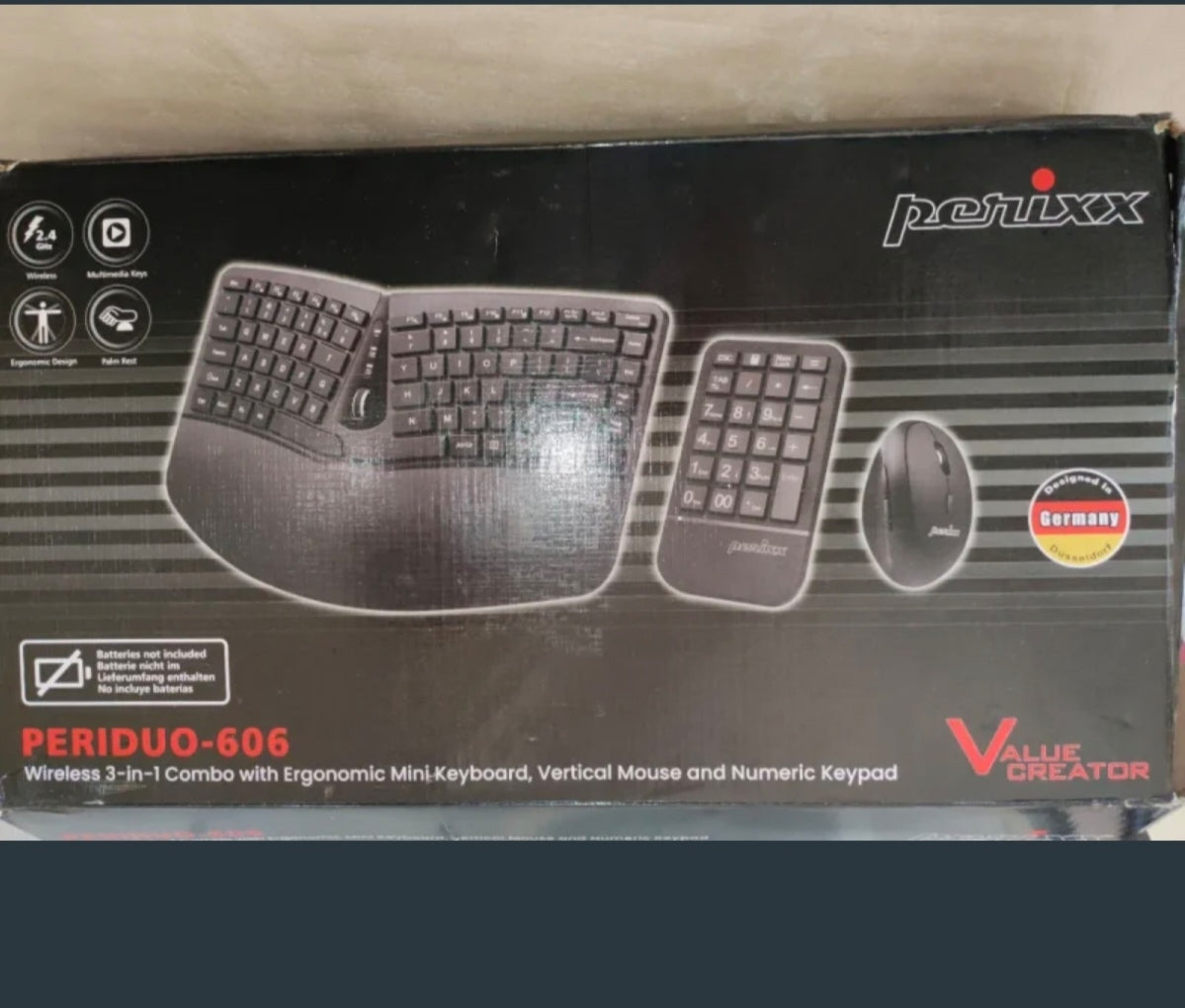 Set Ergonomico Wireless 3-in-1 Perixx PERIDUO-606 (Tastiera Split + Mouse + Tastierino) - NUOVO (Solo Testato)