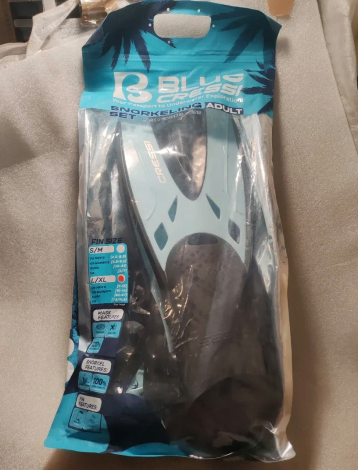 Set Snorkeling Adulto Completo Cressi Tino Adventure (Maschera, Boccaglio, Pinne) Taglia L/XL - Nuovo Sigillato